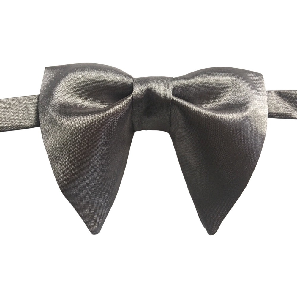 Mens Grey Satin Bow Tie Adjustable Pointed Butterfly Formal Necktie